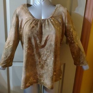 Shannon Ford New york Womens Gold ShimmeryLong Sleeve Pullover Blouse Top Size M